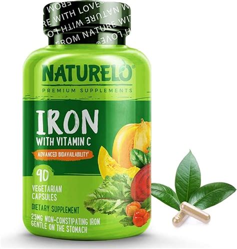 NATURELO Vegan Iron Supplement with Whole Food Vitamin C - Best Natural Iron Pills for Women ...