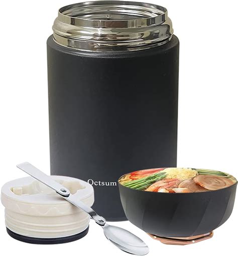 OctsumYing Soup Thermos for adults with spoon,20 Ounces Thermos food container, Black insulated ...