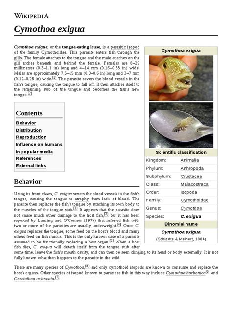 Cymothoa Exigua | PDF | Organisms | Science