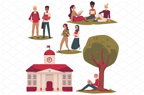 College building and cartoon | Vector Graphics ~ Creative Market