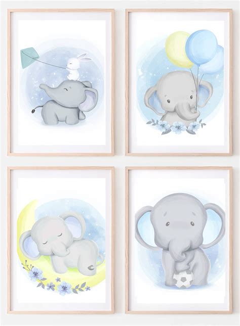 Baby Elephant Nursery Wall Art - Etsy UK