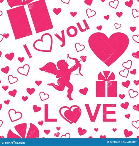 Seamless Pattern With Symbols Of Valentine's Day Royalty Free Stock ...