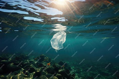 Premium AI Image | Plastic bag floating under the ocean or sea Pollution and waste concept