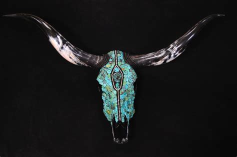 Stunning Longhorn Steer Skull With Kingman Turquoise and Silver ...