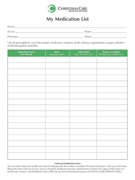 Free Printable Medication List Form - Printable Forms Free Online