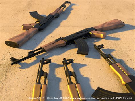 Free 3D models - AK-47 Kalashnikov assault rifle (POV-Ray,C4D,OBJ)