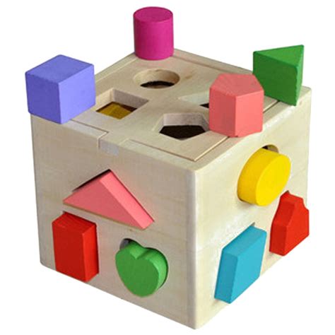 TureClos 13 Holes Children Educational Box Wooden Building Blocks Toddler Geometric Pairing Toys ...