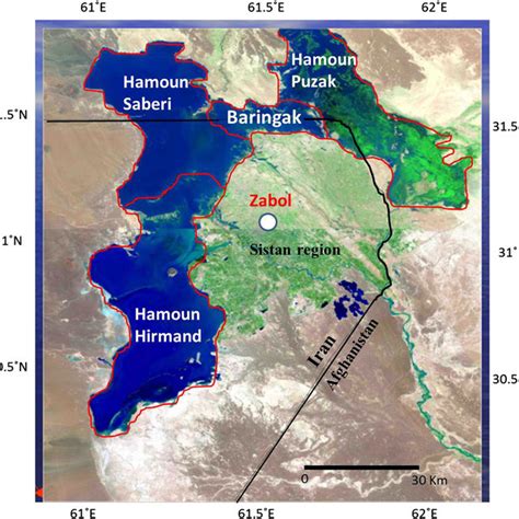 Topographic map of Hamoun Basin and Sistan region. The location of... | Download Scientific Diagram