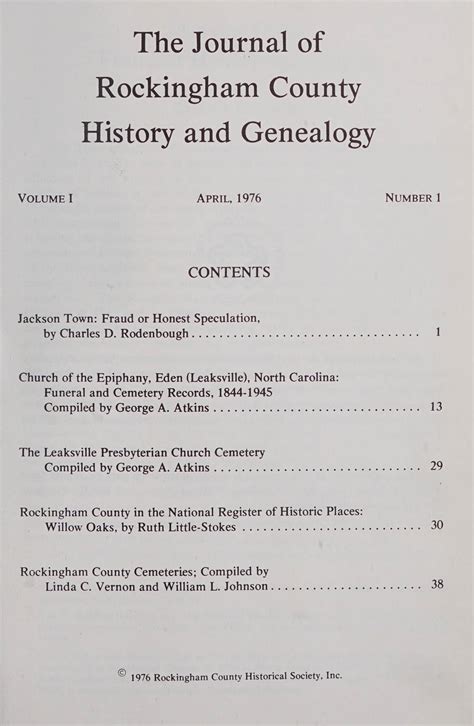 Journal of Rockingham County History and Genealogy [1976-1978]