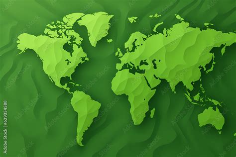 World map green color simple continent outline Generative AI Stock Illustration | Adobe Stock