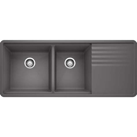 Shop BLANCO Precis 20-in x 48-in Cinder Double-Basin Granite Undermount Residential Kitchen Sink ...