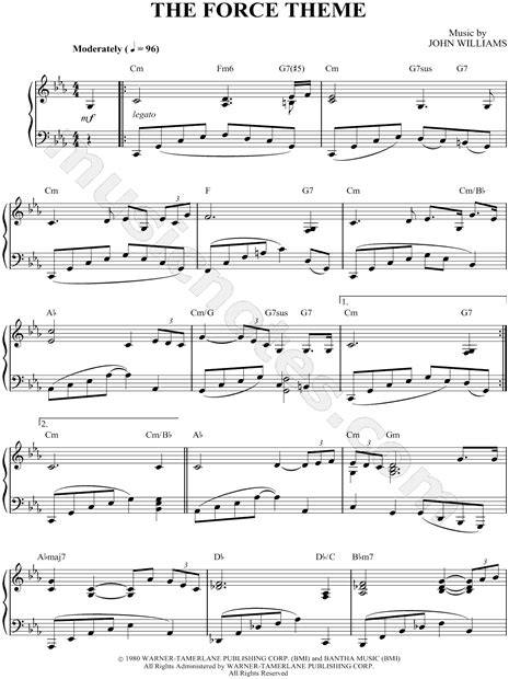 "The Force Theme" from 'Star Wars' Sheet Music (Piano Solo) in C Minor - Download & Print - SKU ...