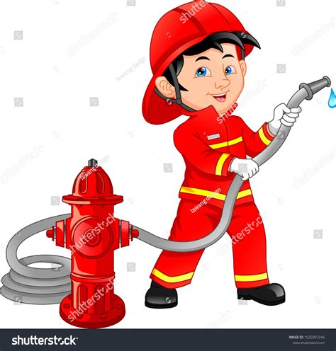 Young Boy Wearing Fire Fighter Cartoon Stock Illustration 1525997246 ...