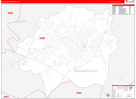 Waynesboro County, VA Zip Code Wall Map Red Line Style by MarketMAPS ...