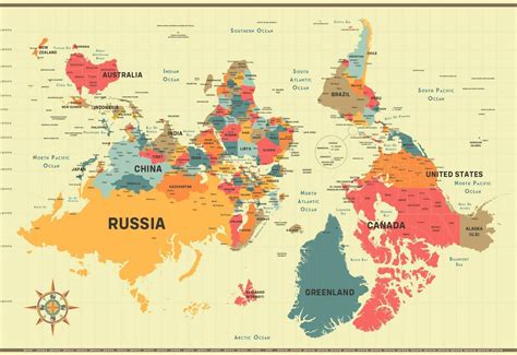 The World Upside Down Map Poster Upsidedown Globe Geography Wall Art ...