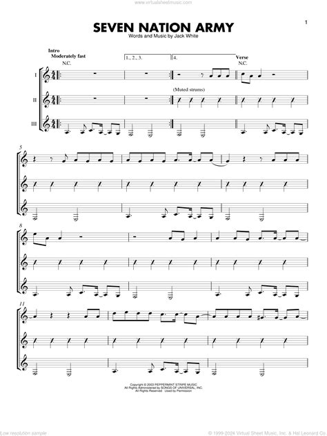 Stripes Seven Nation Army Sheet Music For Guitar Solo (easy Tablature ...