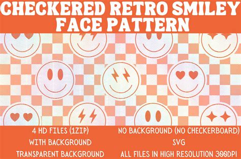 CHECKERED RETRO SMILEY FACE PATTERN | Graphic Patterns ~ Creative Market