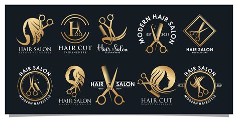 Set bundle hair salon logo design with golden gradient color concept ...