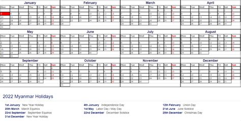 Free Myanmar 2022 Calendar Printable With Holidays [PDF]