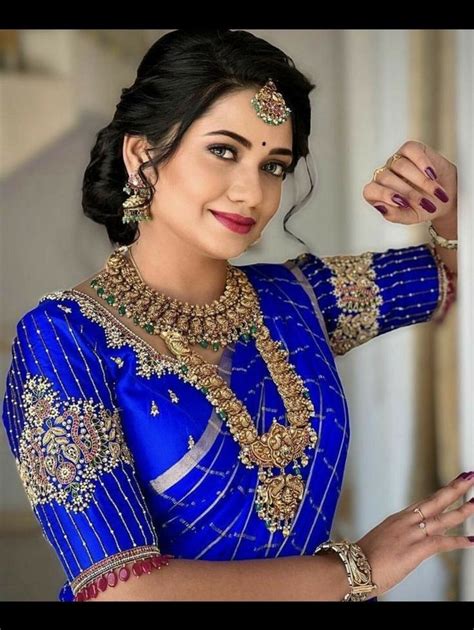 Royal Blue Maggam Work Peacock Design Blouse Aari Work Saree Blouse ...