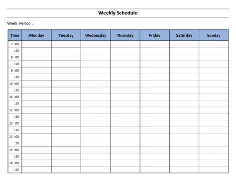 Printable Weekly Work Schedule Template Word