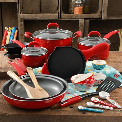 The Pioneer Woman Vintage Speckle 24-Piece Cookware Combo Set, Red - Walmart.com - Walmart.com