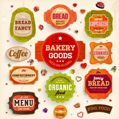 Various Food Label vector set 05 free download