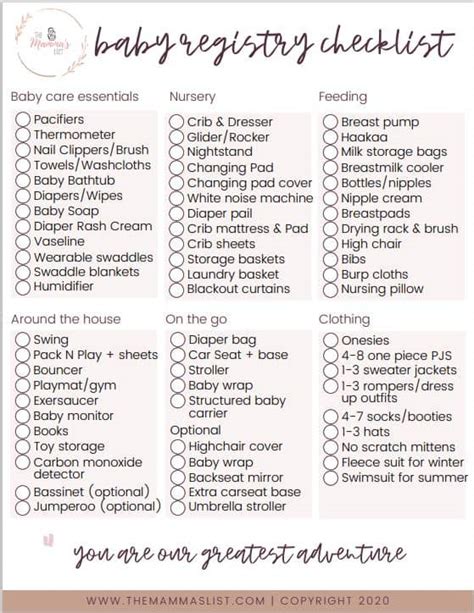 Free printable baby registry checklist - Bosmiss