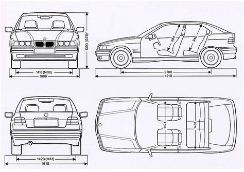 Body dimensions of BMW Compact E36 - Dimension tables