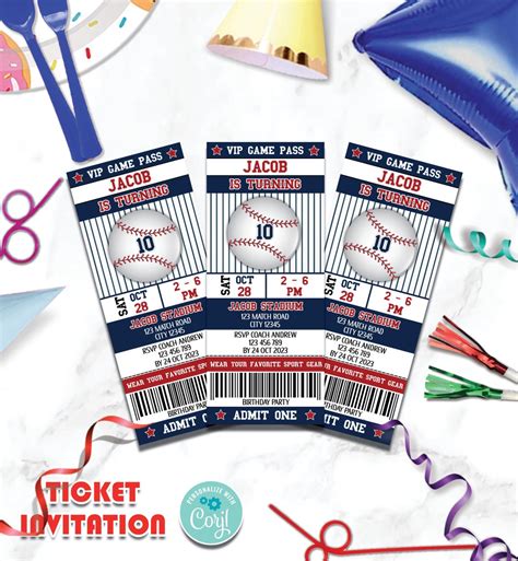 Printable Baseball Ticket Invitation Baseball Invitation Baseball Birthday Ticket Invitation ...