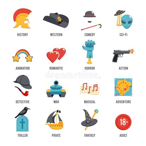 Film Genres Icon Set stock vector. Illustration of interface - 54564506