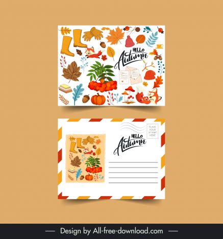 Holiday postcard templates autumn elements decor vectors stock in ...