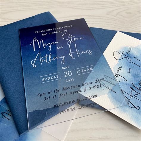 Navy Blue Wedding Invitation Acrylic Wedding invitation set | Etsy