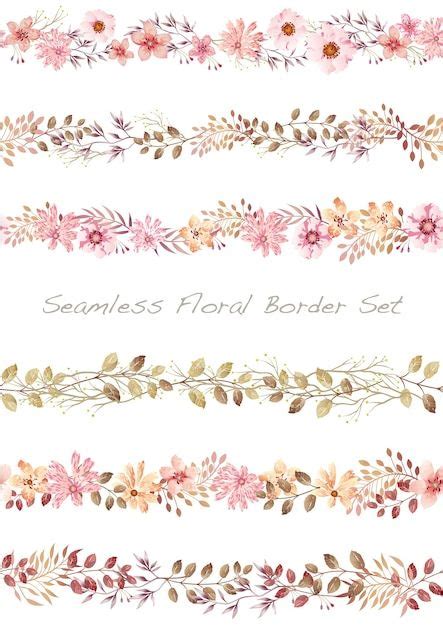 Free Vector | Seamless Vector Watercolor Floral Border Set On A White in 2024 | Floral border ...