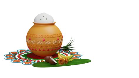 3D Render Of Pongal Festival Elements Over Rangoli. 23230094 PNG