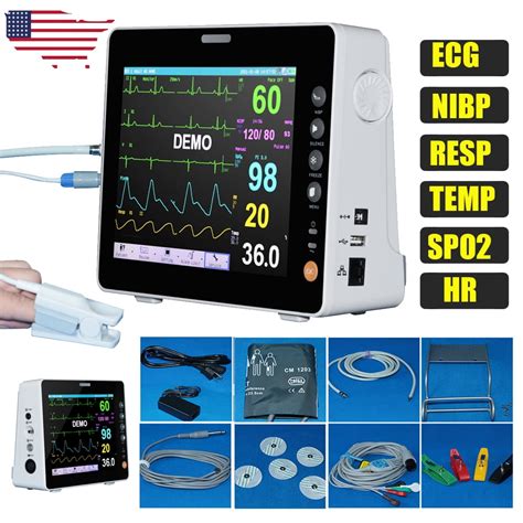 8'' Portable Medical ICU Vital Signs Patient Monitor 6-parameter ECG ...