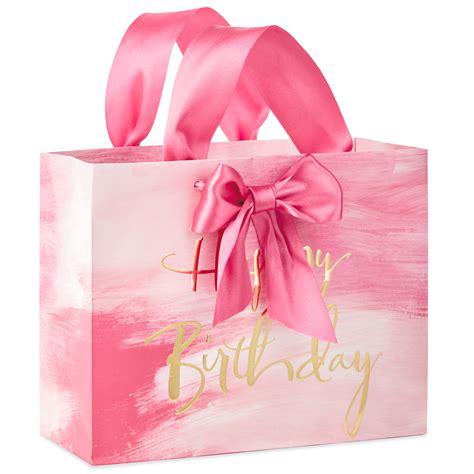 Pink Watercolor Happy Birthday Medium Gift Bag, 7.75" - Gift Bags ...