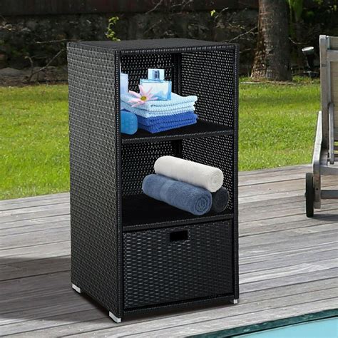 Outdoor Rattan Storage Cabinet Poolside Wicker Towel Valet Organizer Furniture #Unbranded # ...