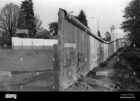 GDR, Berlin, 22, 04.1990, border strip between the walls, wall near Glienicke, watchtower ...