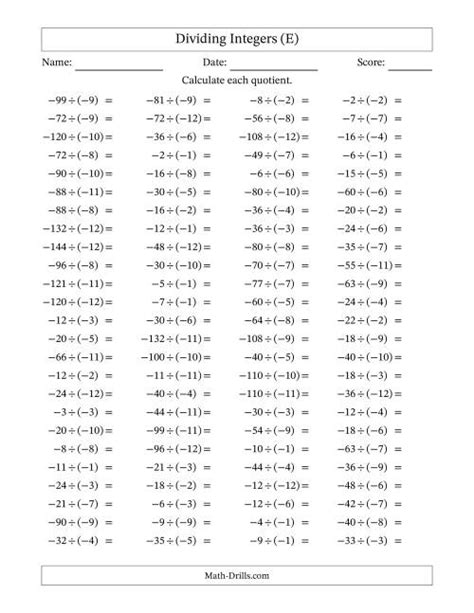 Dividing Integers -- Positive Divided by a Negative (E)