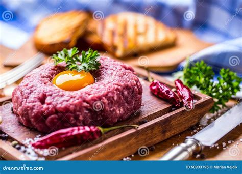 Raw Beef .Tasty Steak Tartare Stock Image - Image of meal, dine: 60933795