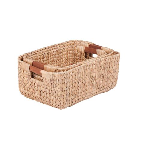 Honey-Can-Do Water Hyacinth Basket Set with Wood Handles (3-Piece)-STO-04465 - The Home Depot