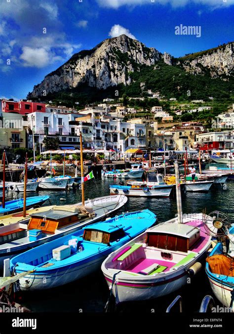 Italy, Capri, colorful boats in harbor Stock Photo - Alamy