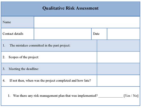 Assessment Template for Qualitative Risk, Sample of Qualitative Risk Assessment Template ...