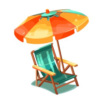 Lawn Chair Vector, Sticker Clipart Cartoon Beach Chair With Green Cushions And Orange Striped ...