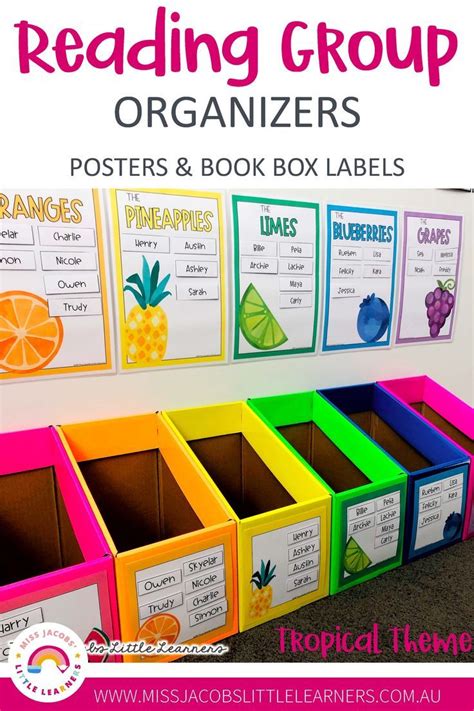 the reading group organizer box labels are organized with colorful ...