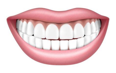 Sonrisa realista con dientes, labios y dientes blancos, aislado sobre ...