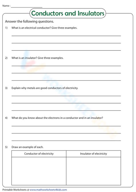 Conductors Vs Insulators Chart Worksheet - Worksheets Library