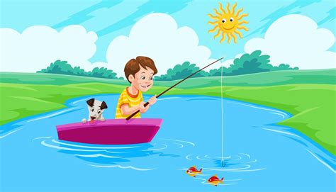 Boy Fishing in the Lake 1236113 Vector Art at Vecteezy