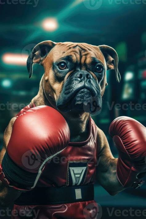 bulldog dog boxer boxing ring gloves photo humanized animal realistic ...